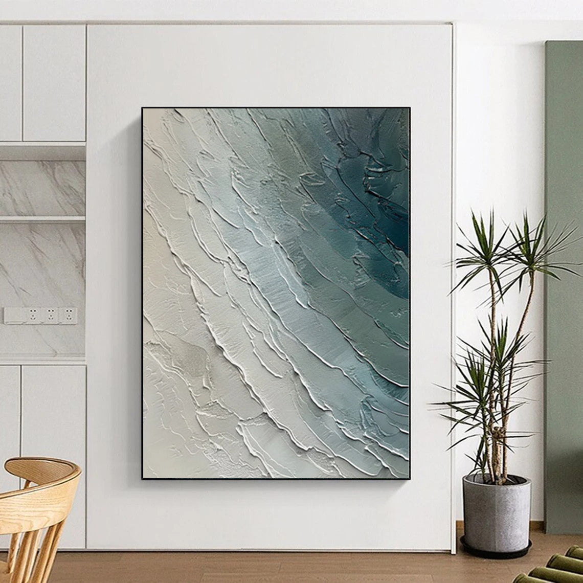 “Textured Sea Layers” - Abstract Acrylic with Shades of Blue, Gray, White CT0084