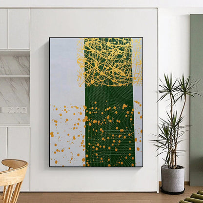 “Green - Yellow Linear Abstraction” - Abstract Minimalist Art CT0476