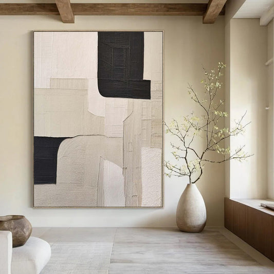 “Muted Beige and Dark Gray” Textured Collage Art CT0148