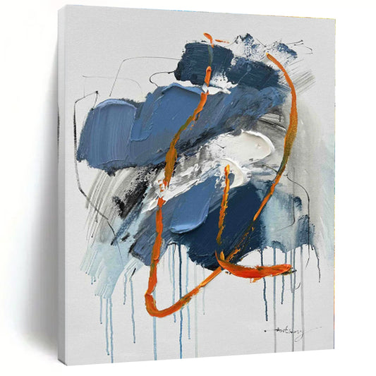 “Blue - Orange Dripping Abstract” - Abstract Expressionist Art CT0507
