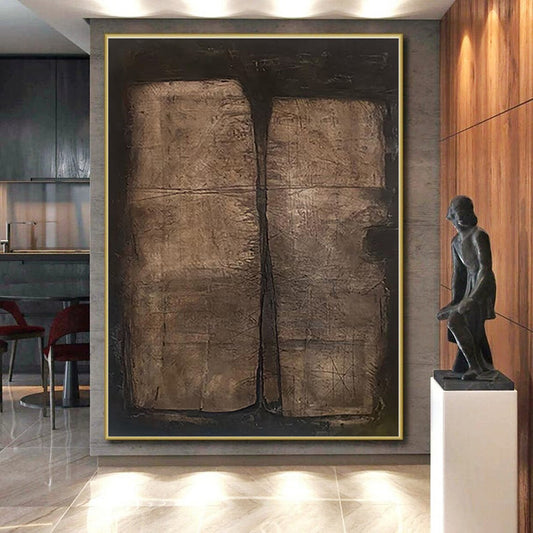 “Textured Brown Diptych”，Abstract Minimalist Mixed - Media Work CT0548