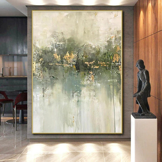 “Green - Gold Abstract Reflection” - Abstract Expressionist Art CT0423