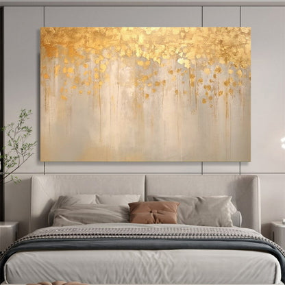 “Golden Drizzle” - Shades of gold, beige, and light gray; golden paint drips and spots on a muted background CT1535