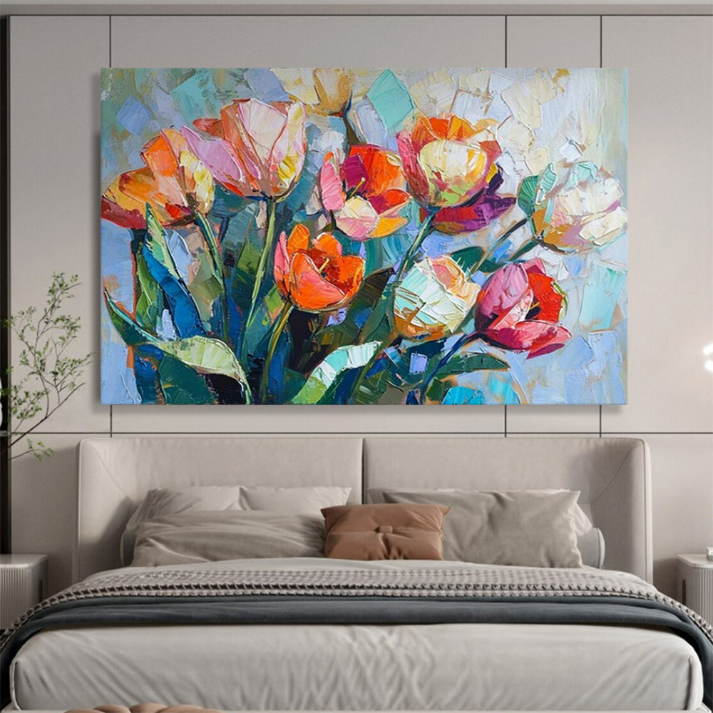Colorful, textured painting of a bouquet of tulips CT1662