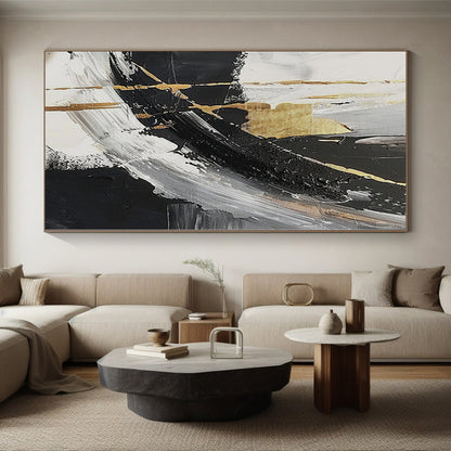 “Gilded Monochrome” - Abstract Art with Black, White, Gold CT0085
