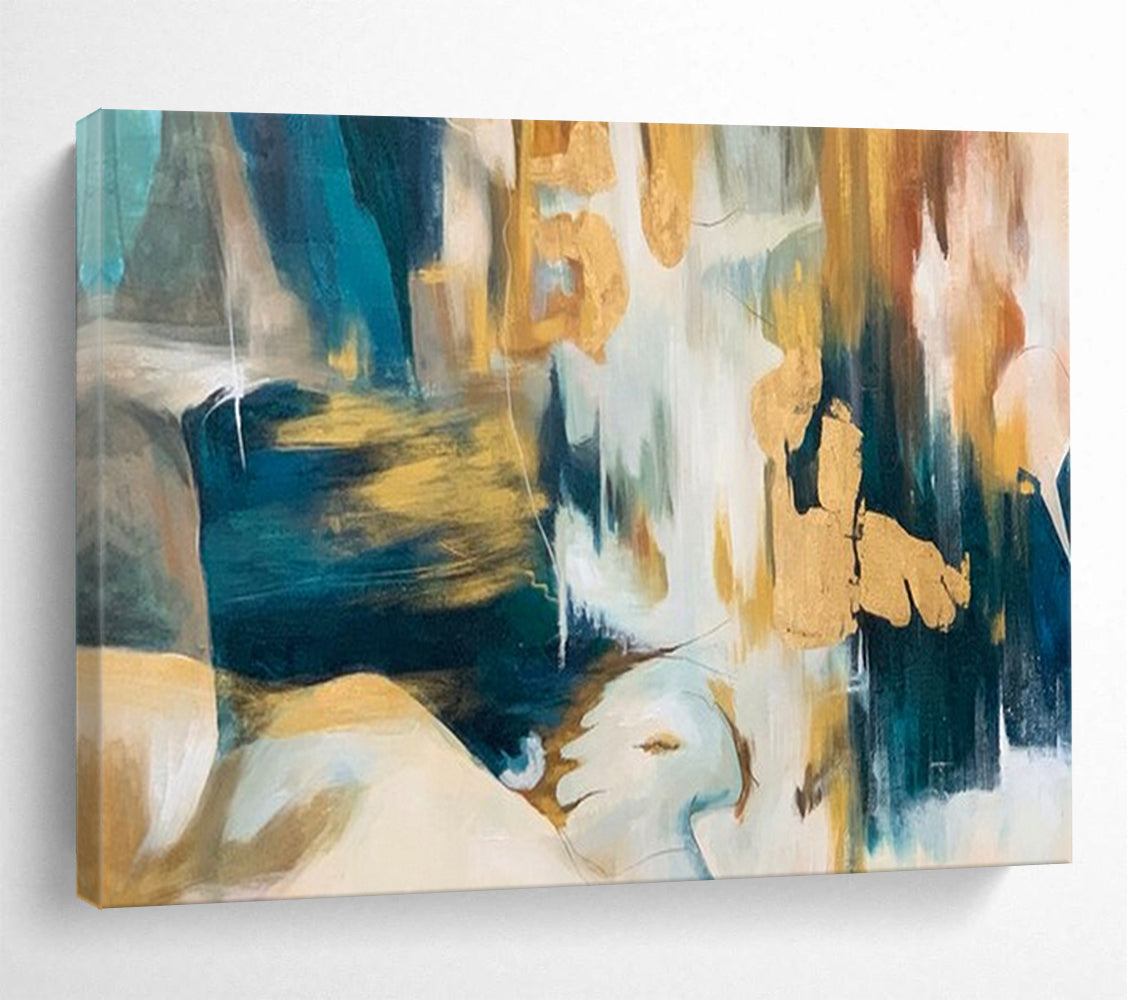 “Teal - Gold Dreamscape” - A dreamy abstract of teal, gold, and white CT1636