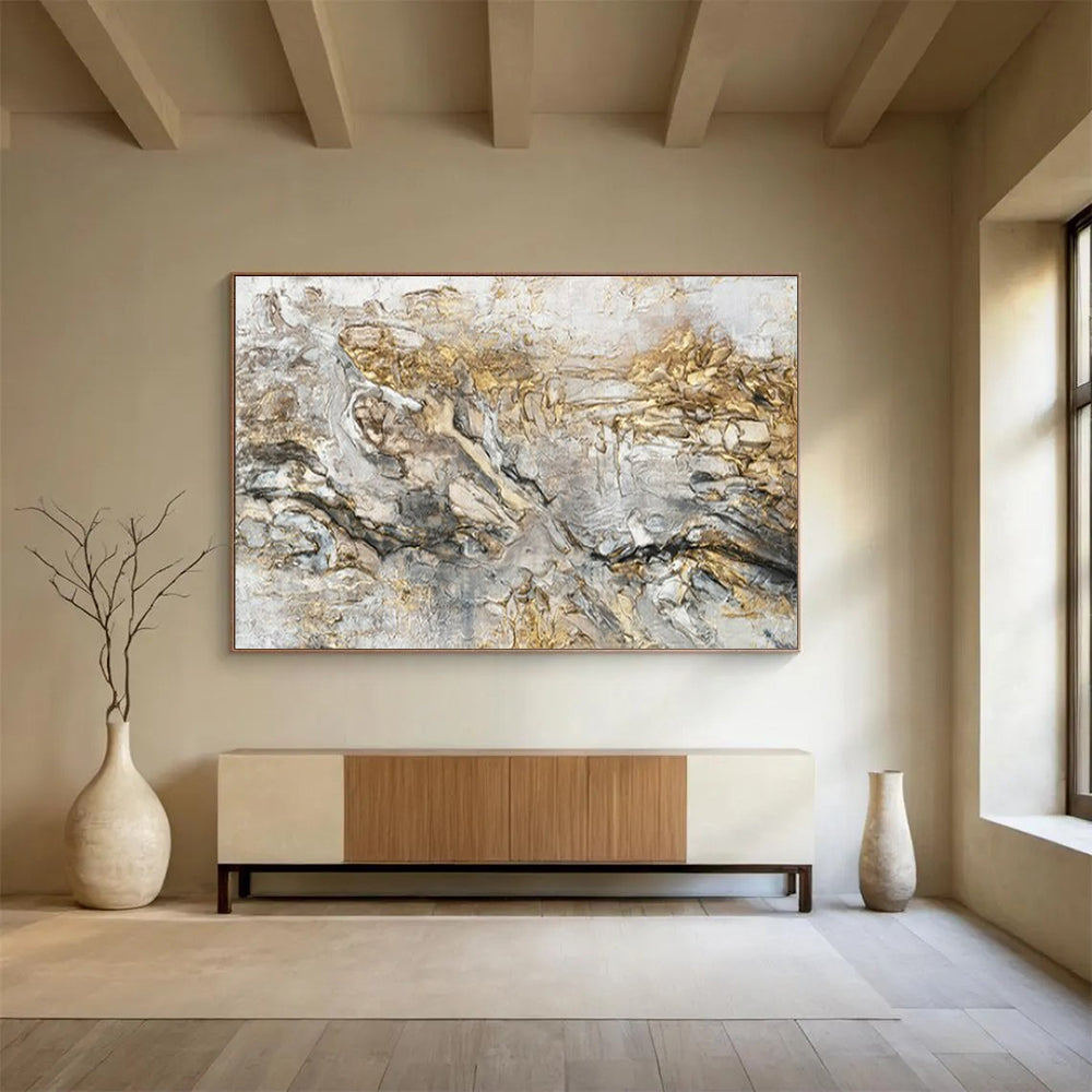 “Golden - Gray Abstract Textures” – Abstract Oil Painting CT1775