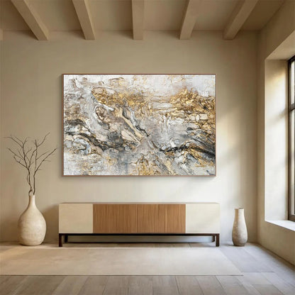 “Golden - Gray Abstract Textures” – Abstract Oil Painting CT1775