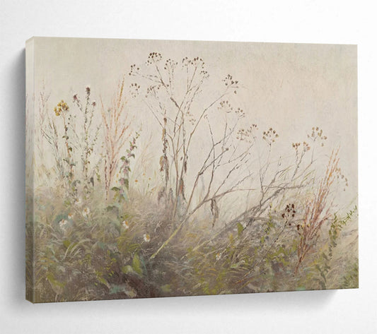 “Autumn Weeds” - Muted greens, browns, whites; delicate, faded plants in a gentle landscape CT1487