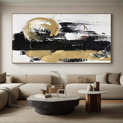 “Dynamic Black - Gold Strokes” Abstract Acrylic Art CT0278