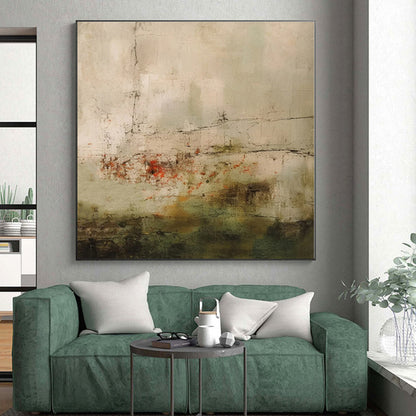 “Earthy Tones with Red Accents”，Abstract Textured Oil Painting CT0574