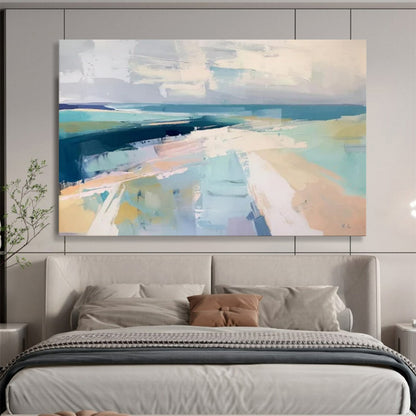 “Cool Coastal Abstract” - Shades of blue, gray, and white; abstract shapes evoking a coastal landscape CT1543
