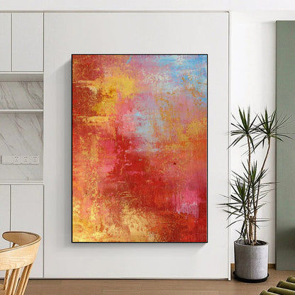 “Crimson Gold Fiesta” - Abstract Art with Red, Gold, Yellow, Blue CT0022