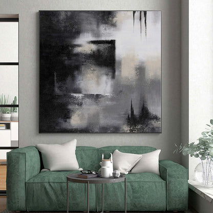 “Monochrome Mystery” - Abstract Painting with Black, White, Gray CT0076