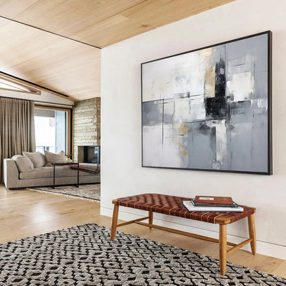 “Gray - Gold Grid” - White, gray, gold; intersecting lines and blocks with gold accents CT1574