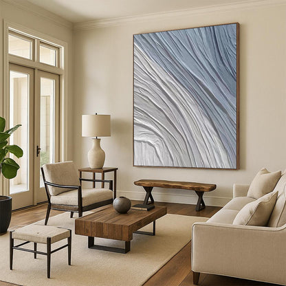 “Gray & Blue Wavy Textures” - Abstract Textural Painting CT0387