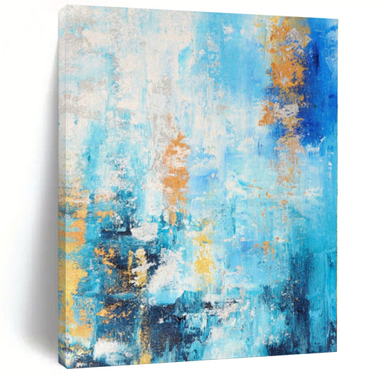 “Azure Gold Streaks” - Abstract Art with Blue, White, Gold Accents CT0015