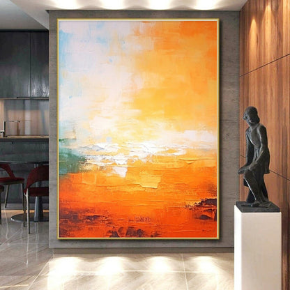 “Orange - Blue Abstract Sunrise” - Abstract Landscape Art CT0447