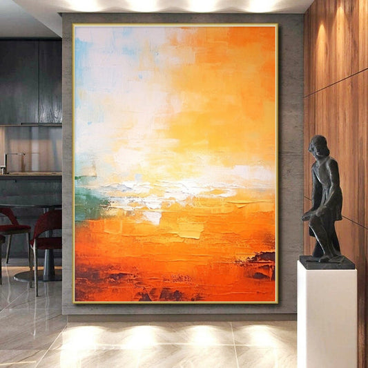 “Orange - Blue Abstract Sunrise” - Abstract Landscape Art CT0447
