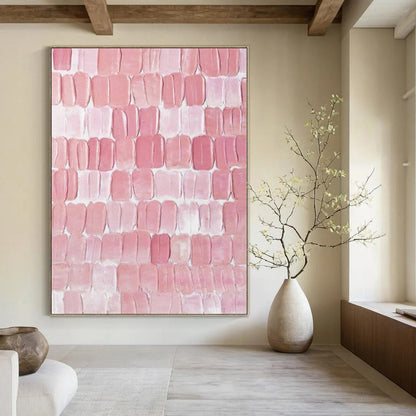 “Pink Textured Tiles” Impasto Acrylic Art CT0178