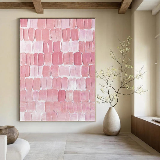 “Pink Textured Tiles” Impasto Acrylic Art CT0178