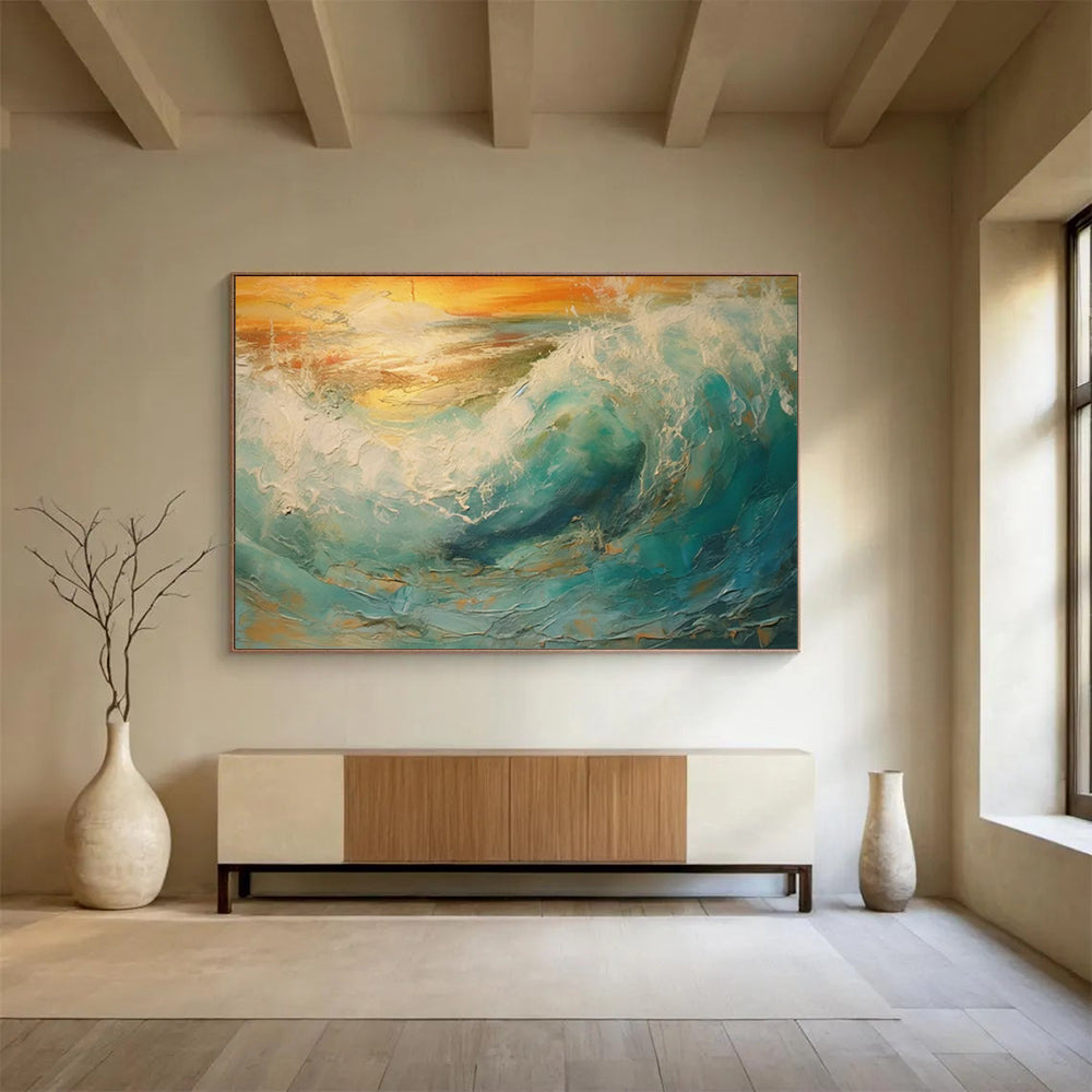 Crashing Waves at Sunset - Textured Impasto Oil Seascape CT1801