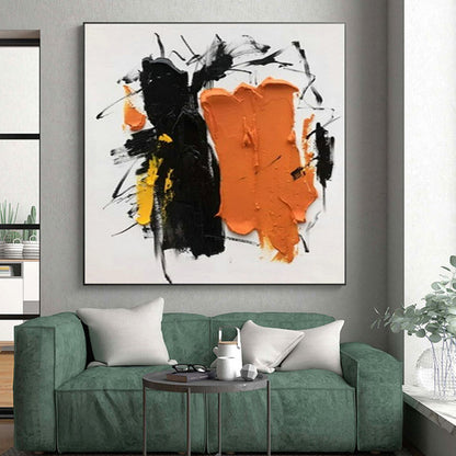 “Black - Orange - Yellow Dynamic Strokes”，Abstract Expressionist Art CT0607