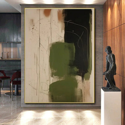 “Green, Black, and Earth Tones”，Abstract Expressive Acrylic Painting CT0533