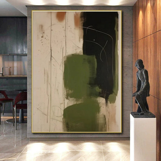 “Green, Black, and Earth Tones”，Abstract Expressive Acrylic Painting CT0533