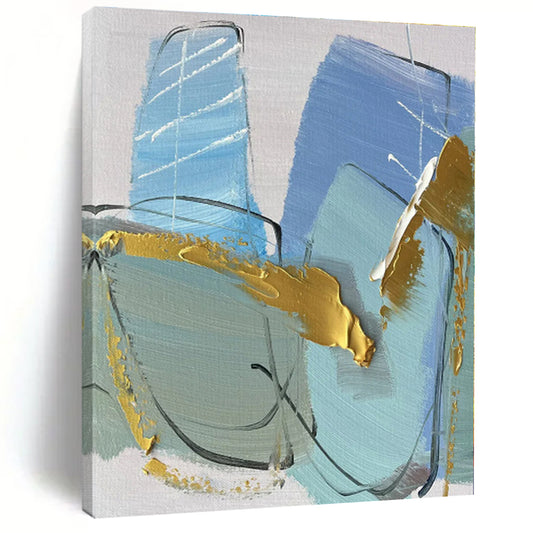 “Blue - Gold Textured Abstraction” - Abstract Expressionist Art CT0499