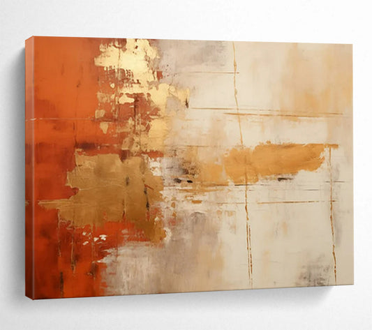 “Rust & Gold Fusion” - Orange, gold, gray, white; textured blocks and lines CT1571