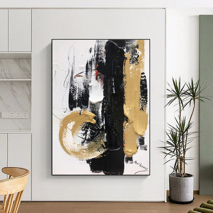 “Black - Gold - White Abstract” - Abstract Expressionist Art CT0509