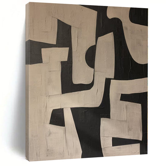 “Geometric Contrast” - Abstract Painting with Black, White Shapes CT0100