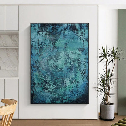 “Teal - Black Textured Abstraction” - Abstract Expressionist Art CT0464