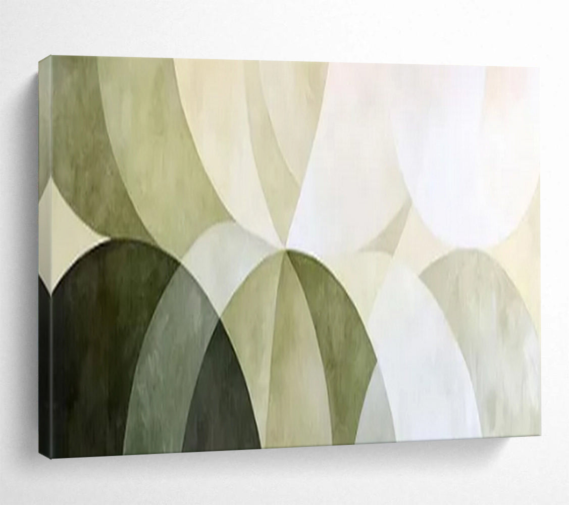 “Green Arc Harmony” – Shades of green, white in overlapping, curved geometric forms CT1700