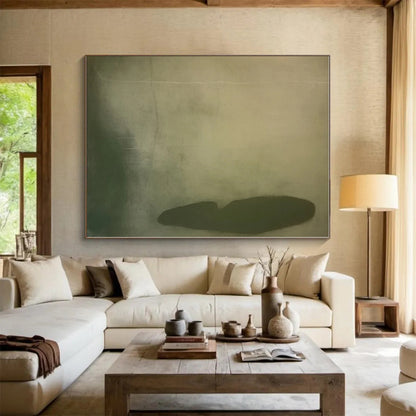 “Subtle Green and Beige Abstract”，Abstract Minimalist Oil Painting CT0577