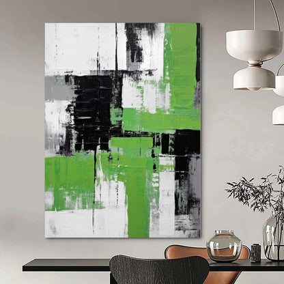 “Green, Black, and White Abstract Layers” Dynamic Acrylic Art CT0181