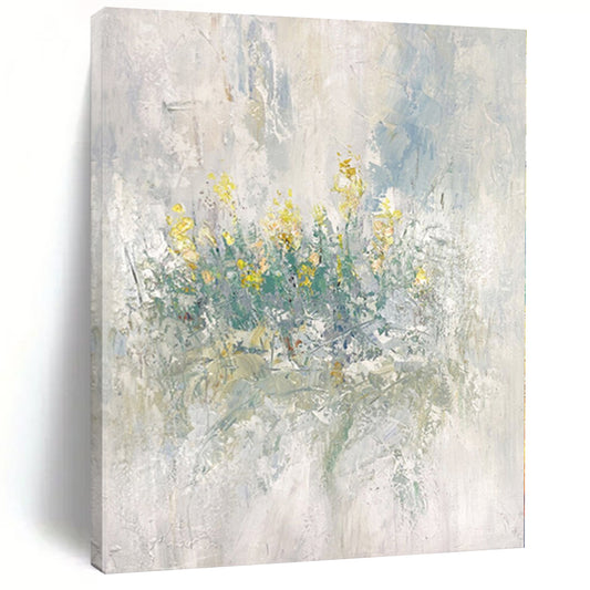 “Soft Yellow Floral Impressions” Abstract Acrylic Art CT0304