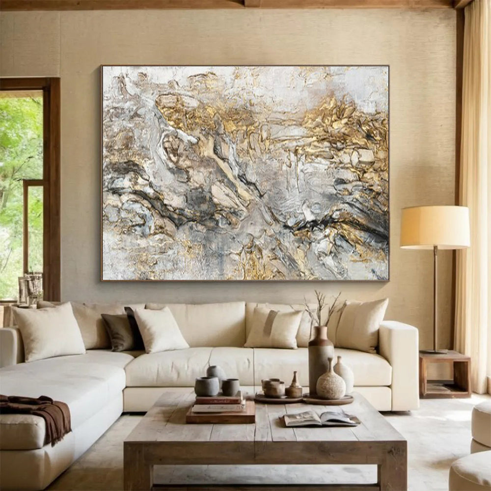 “Golden - Gray Abstract Textures” – Abstract Oil Painting CT1775