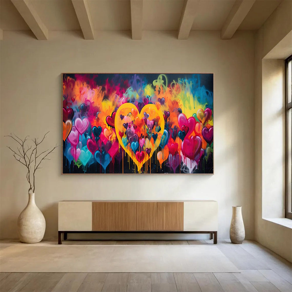 “Colorful Heart Graffiti” - Brights, pinks, purples, yellows; vibrant, dripping heart graffiti CT1630
