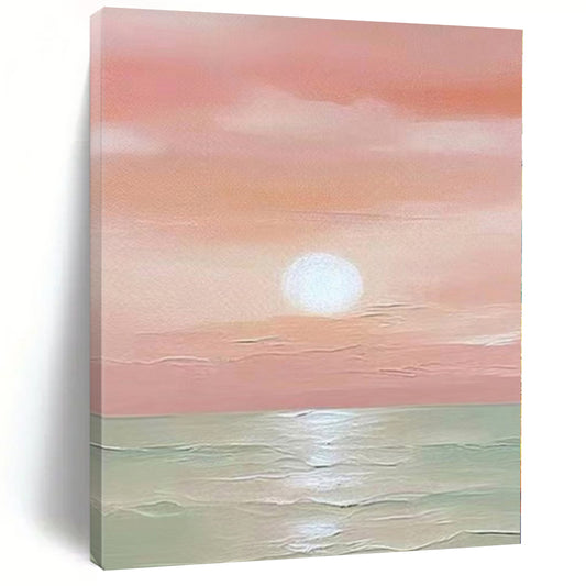 “Pink - Orange Sunset Over Sea” Landscape - Style Acrylic Art CT0184