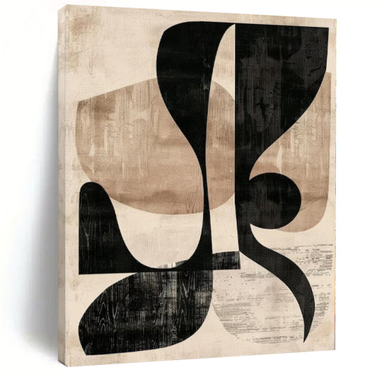 “Black & Beige Abstract Shapes: Retro Geometry” - Abstract Geometric Painting CT0385