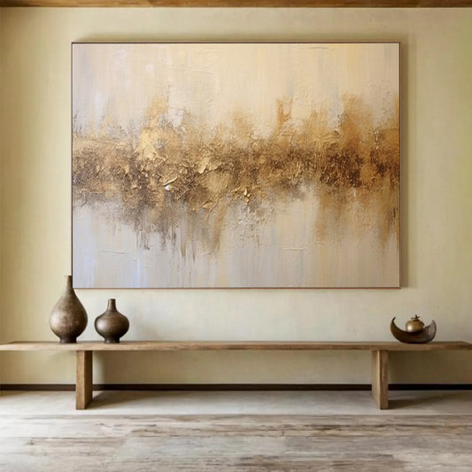 “Textured Gold Strip” - A horizontal strip of textured, metallic gold and brown hues on a light beige background CT1538