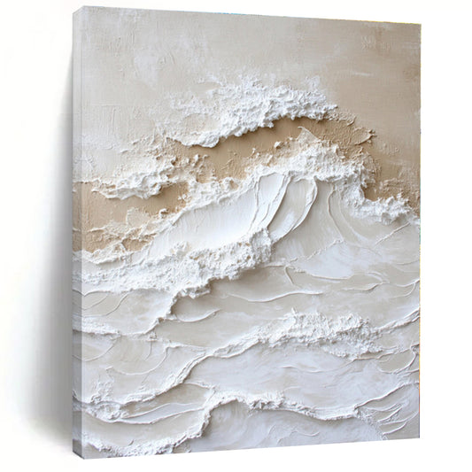 “Textured Beige - White Waves” - Abstract Coastal Art CT0444