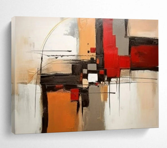 “Structured Chaos” - Reds, blacks, beiges; intersecting geometric lines and blocks CT1508