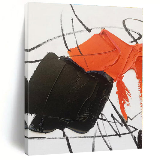 “Orange - Black Textured Abstraction” - Abstract Expressionist Art CT0488