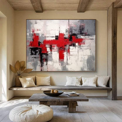 “Red - Gray Geometry” - A geometric abstract built with red, gray, and white CT1637