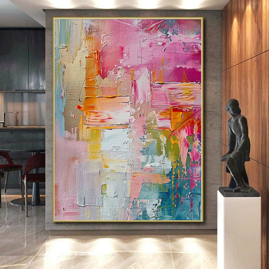 “Vibrant Pink Palette” - Abstract Painting with Pink, Orange, Blue, Green CT0090