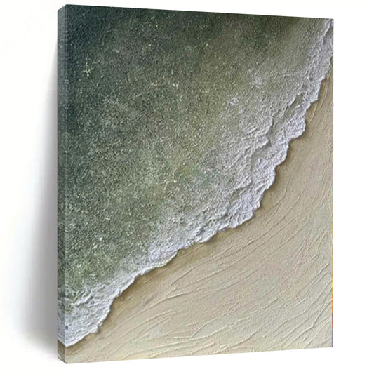 “Green - Beige Textured Coastal Shore” Mixed - Media Art CT0134