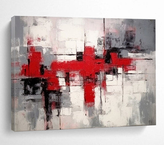 “Red - Gray Geometry” - A geometric abstract built with red, gray, and white CT1637